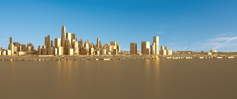 三维渲染黄金城市天际线图片下载