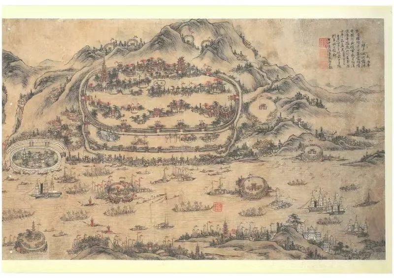 羊城山水形胜图。梁友石于清光绪十八年（1892年）绘制