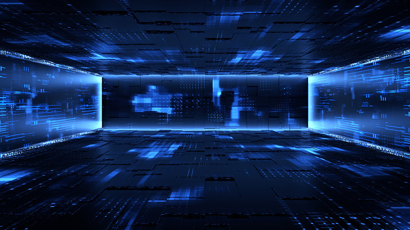 发光的蓝色室内数据中心图片下载