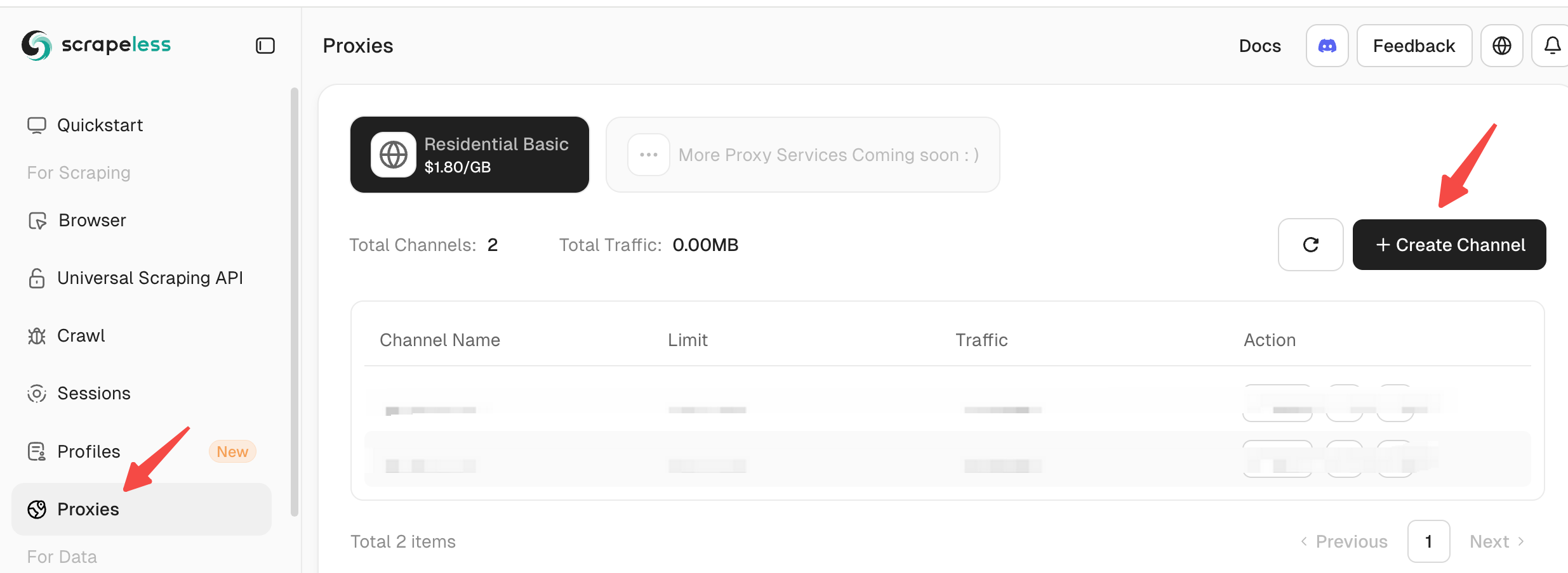 登录 Scrapeless,左侧面板中选择 “代理”