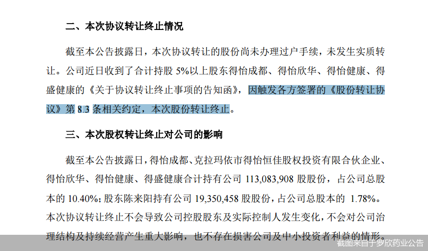 截图来自于罗欣药业公告