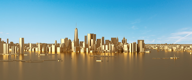 三维渲染黄金城市天际线图片下载